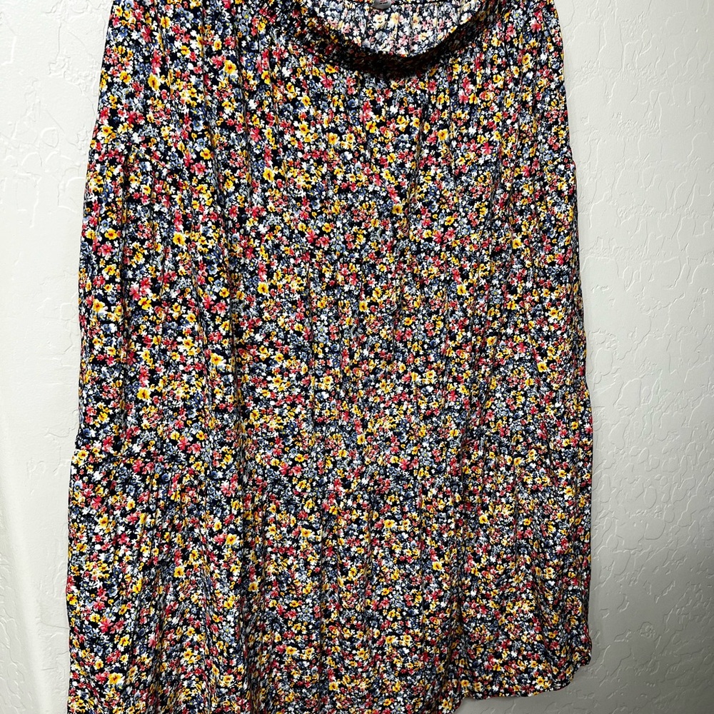 Old Navy Orange and Blue Pleated Midi Skirt